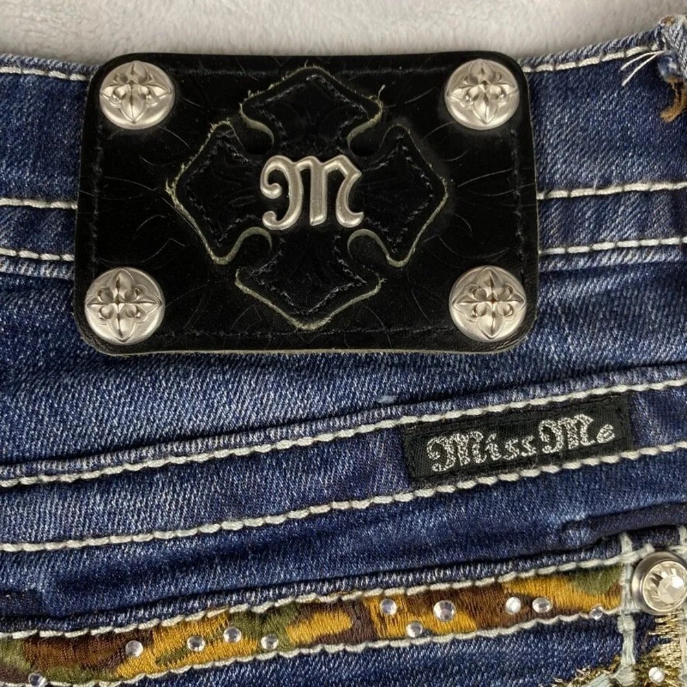 Miss Me Jeans Womens 28 Blue Signature Boot Flared Flap Pocket Dark Wash Denim - Picture 7 of 16